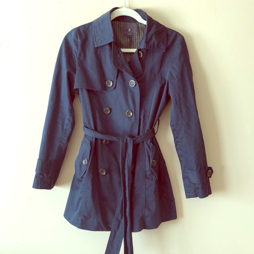 Navy blue trench coat